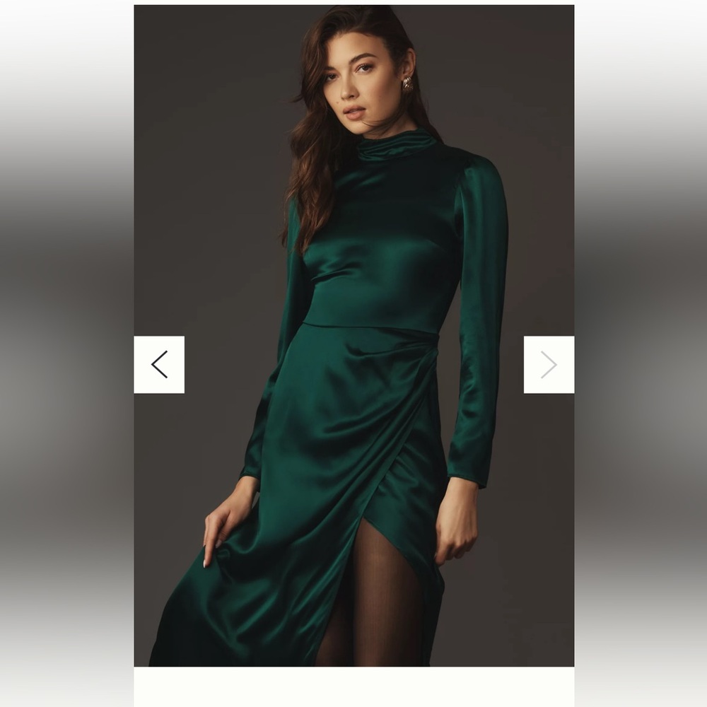 Reformation silk emerald green Christmas dress size 0 - Picture 3 of 8